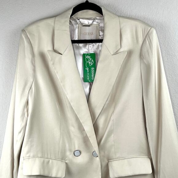 Guess Cream Cemento Adriana Peak Lapel Two Button Double Breasted Blazer XL NWT - Picture 4 of 16